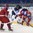 POPRAD, SLOVAKIA - APRIL 22: Finland's Eemeli Rasanen #27 checks Russia's Georgi Dedov #2 during semifinal round action at the 2017 IIHF Ice Hockey U18 World Championship. (Photo by Andrea Cardin/HHOF-IIHF Images)